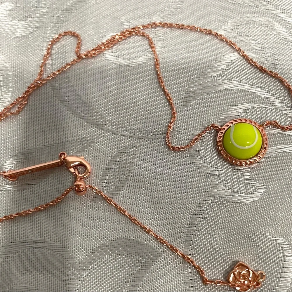 Kendra Scott Elegant Rose Gold and Lime Green Tennis Ball Necklace New - Picture 4 of 5